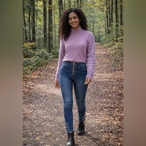 Carroll Reed Lavender Cable Knit Mock Turtleneck Sweater Sz S Soft Cozy